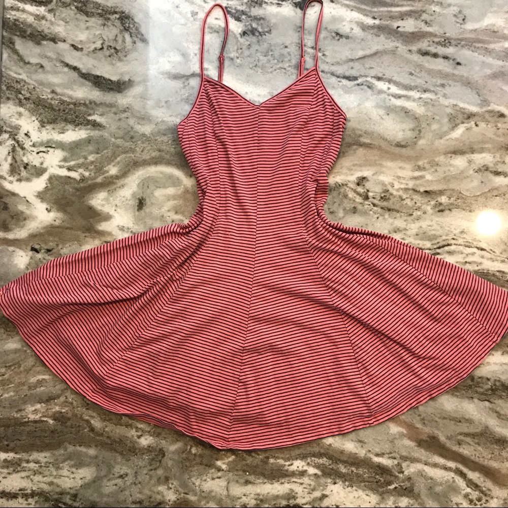 Pink striped skater sundress with sweetheart neck